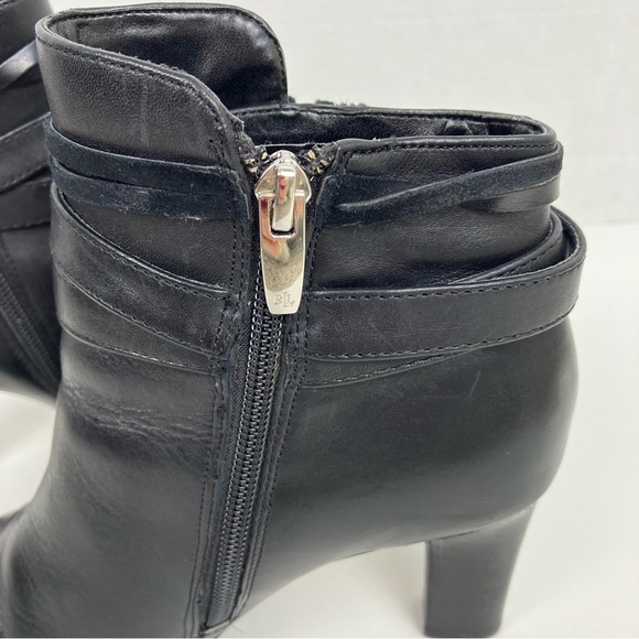 Lauren Ralph Lauren Belcia Black Leather Heeled Bootie Fringe Tassel Detail Sz 6 - Picture 10 of 16